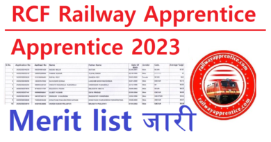 RCF Kapurthala Railway Apprentice merit list 2023 PDF Download